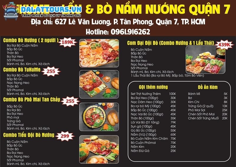 Menu tại Tukume Quận 7