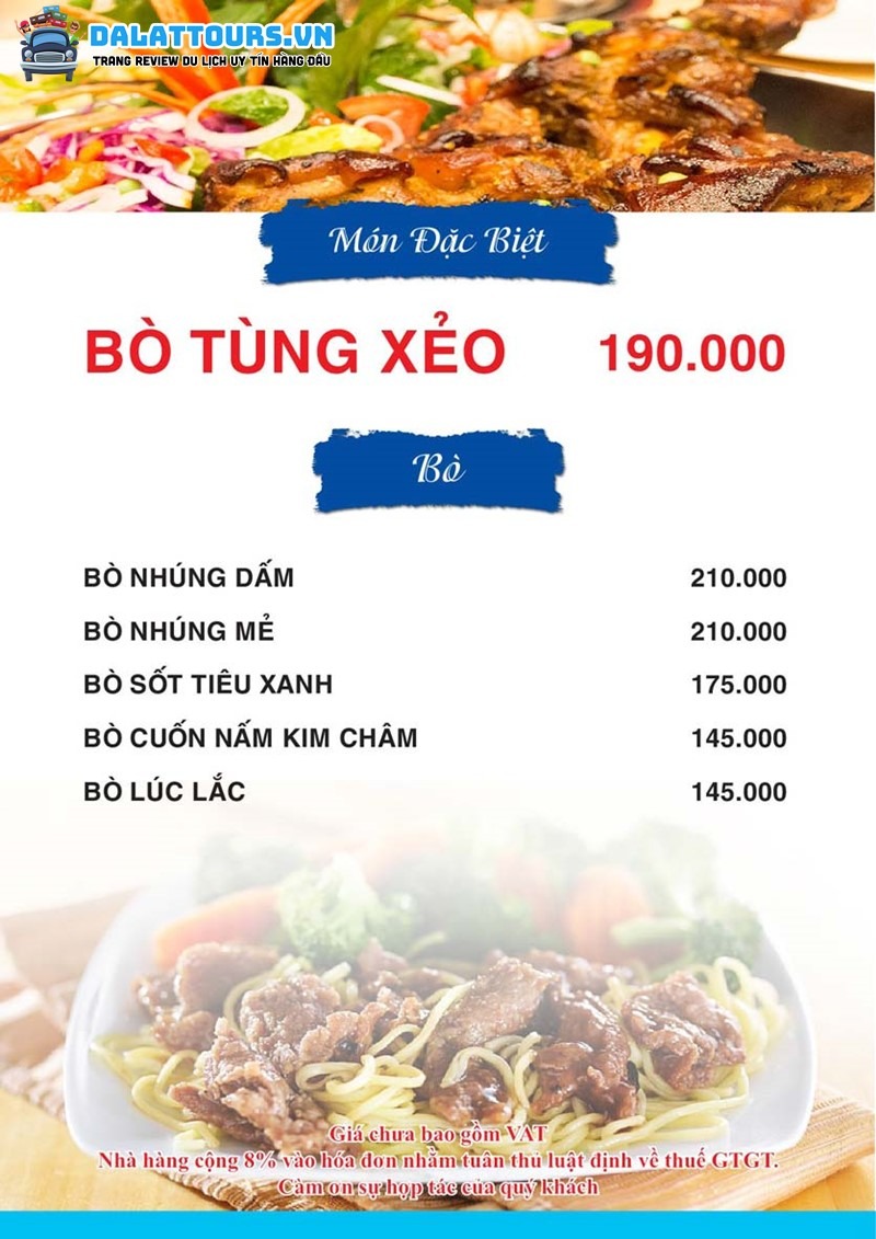 Menu hấp dẫn tại quán Thuyền Bia