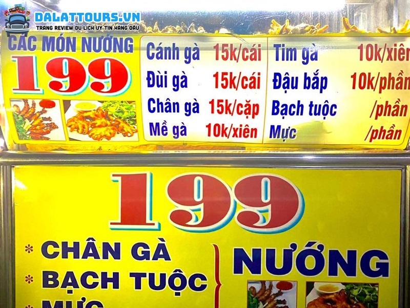 Menu tại quán chân gà nướng 199k