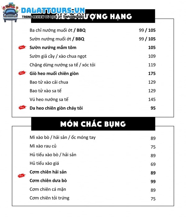 Menu tại Xưởng nướng Grill & Beer