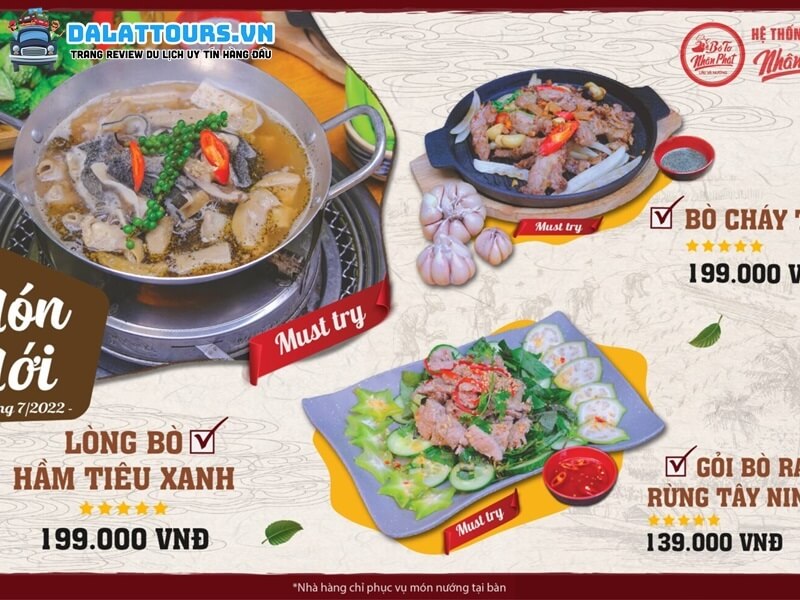 Thực đơn tại Bò tơ Nhân Phát